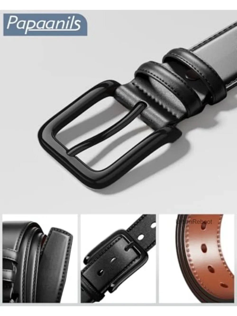 Men's Leather Casual Dress Belt, Adjustable Ergonomic Buckle, 1 3/8